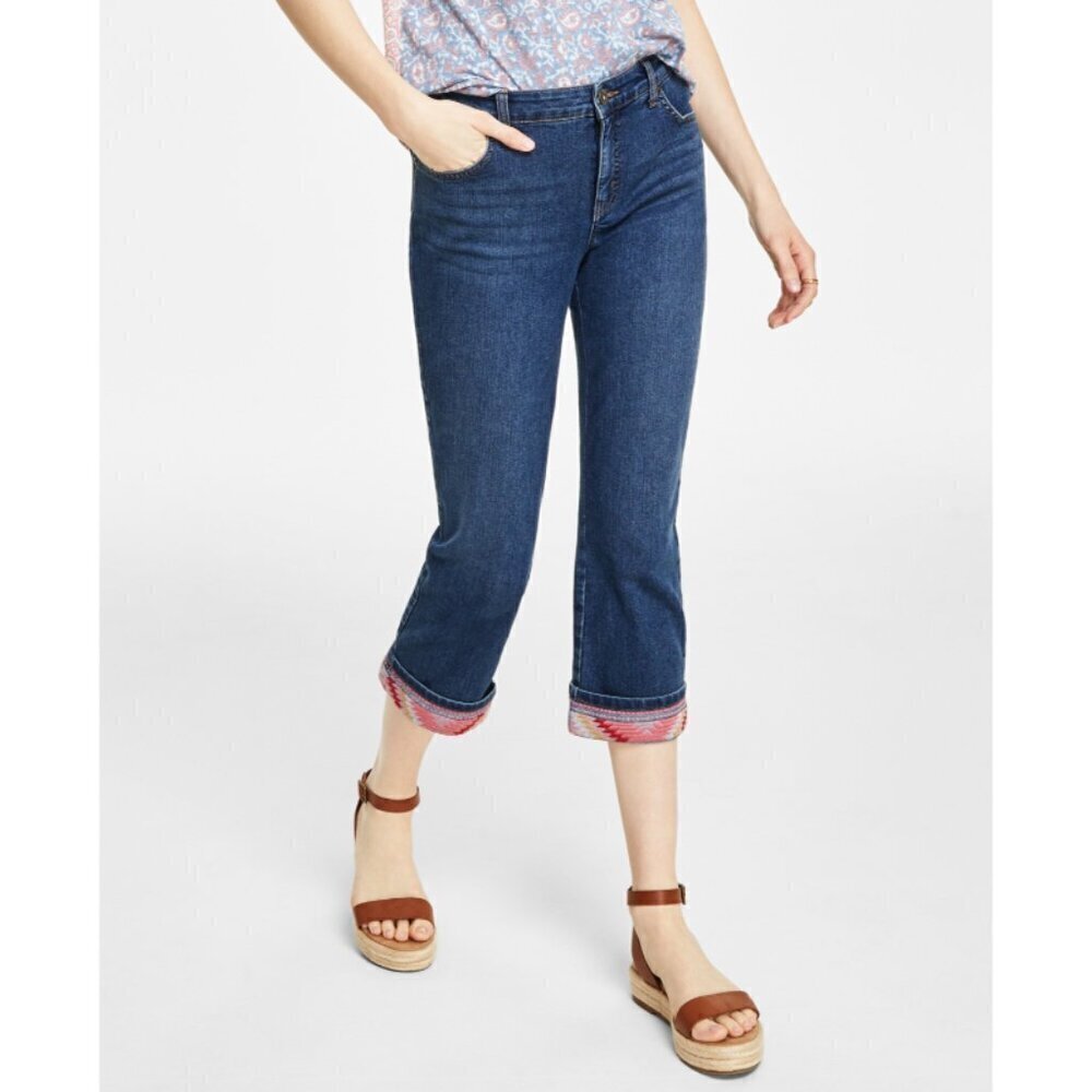 Style & Co. Women's Pink Detail Embroidered Curvy Capri Jeans NWT